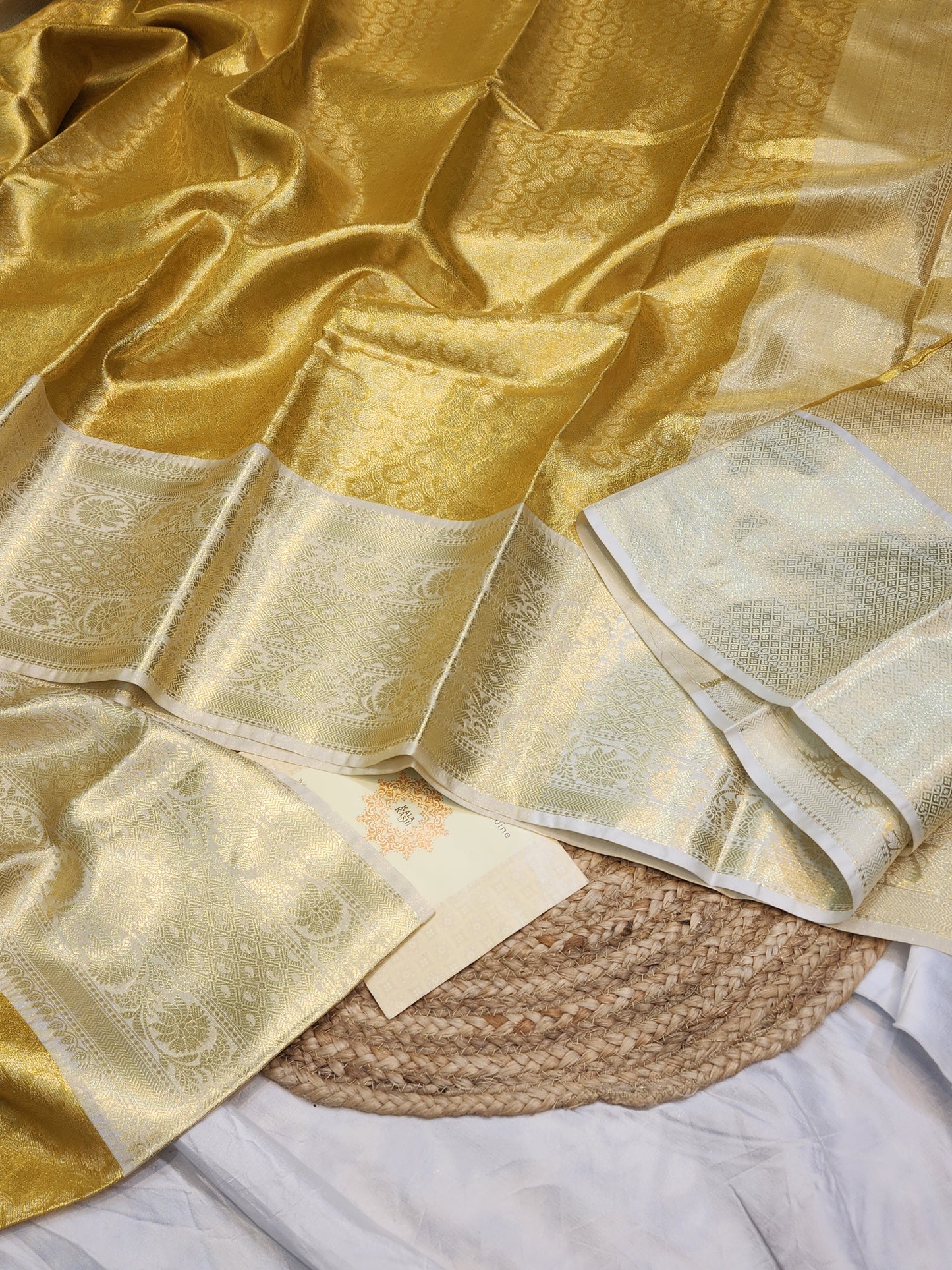 TISSUE SILK GOLD CONTRAST BROCADE SAREE