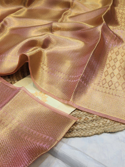 TISSUE SILK ROSE GOLD BROCADE SAREE