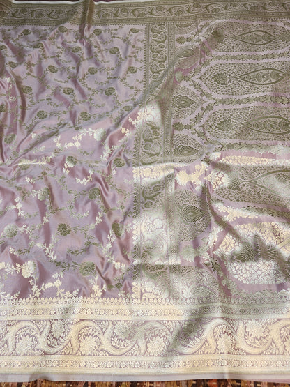 Lavender Mashru Silk Banarasi Saree With Jaal Pattern