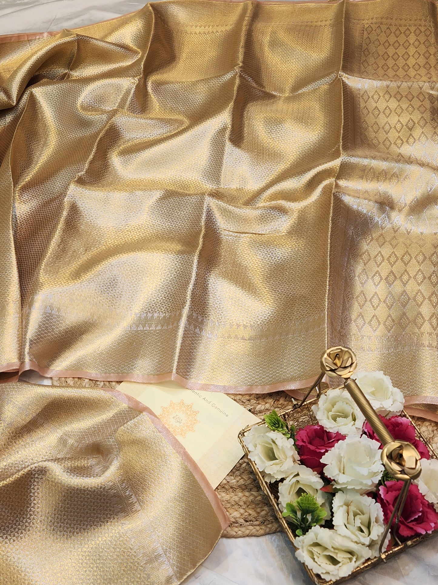TISSUE SILK PEACH BROCADE SAREE