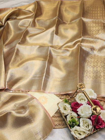 TISSUE SILK PEACH BROCADE SAREE