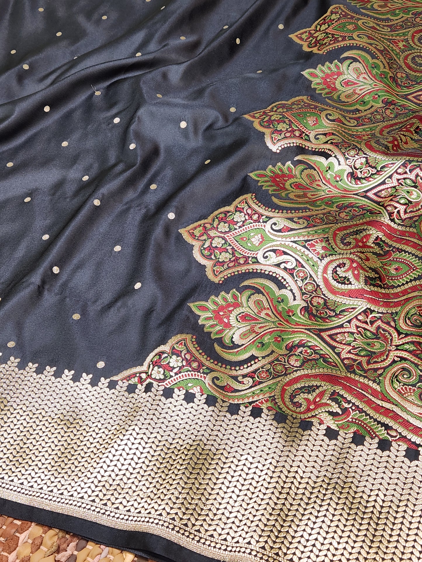 Black Kimkhab mashru silk saree with all over booti