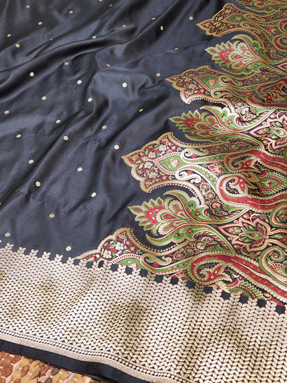 Black Kimkhab mashru silk saree with all over booti