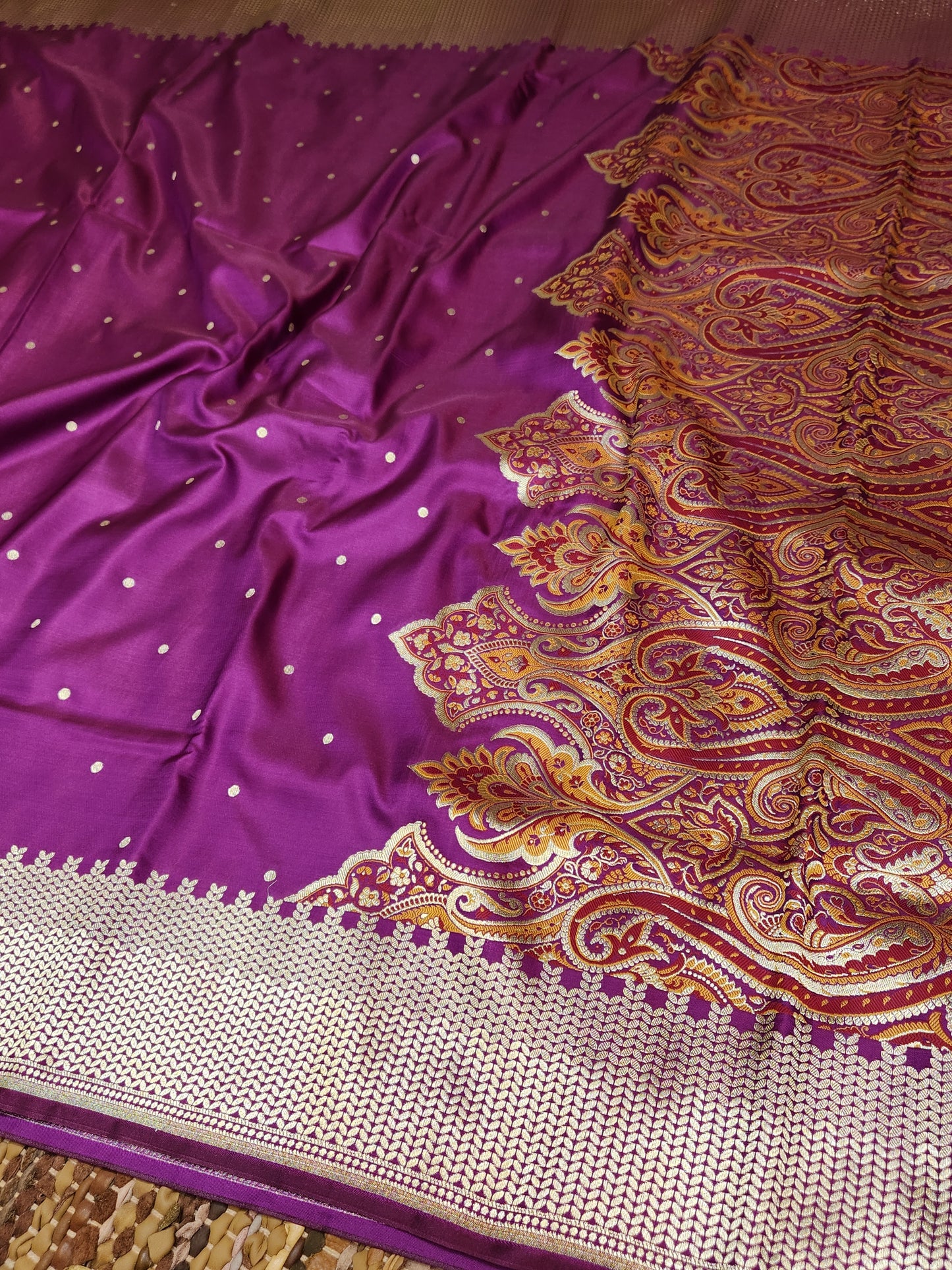 Purple Kimkhab mashru silk saree with all over booti
