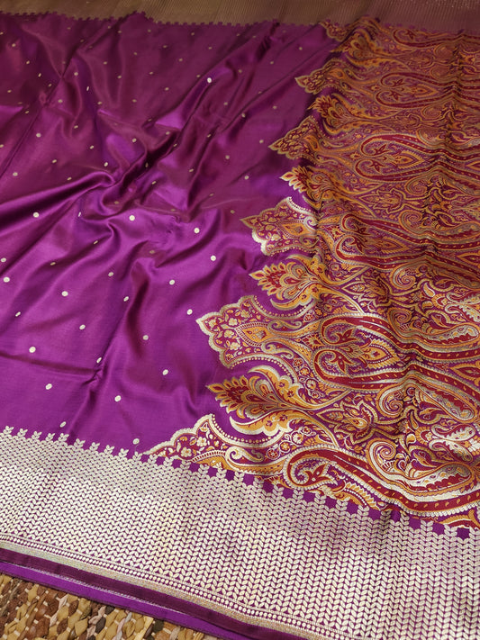 Purple Kimkhab mashru silk saree with all over booti