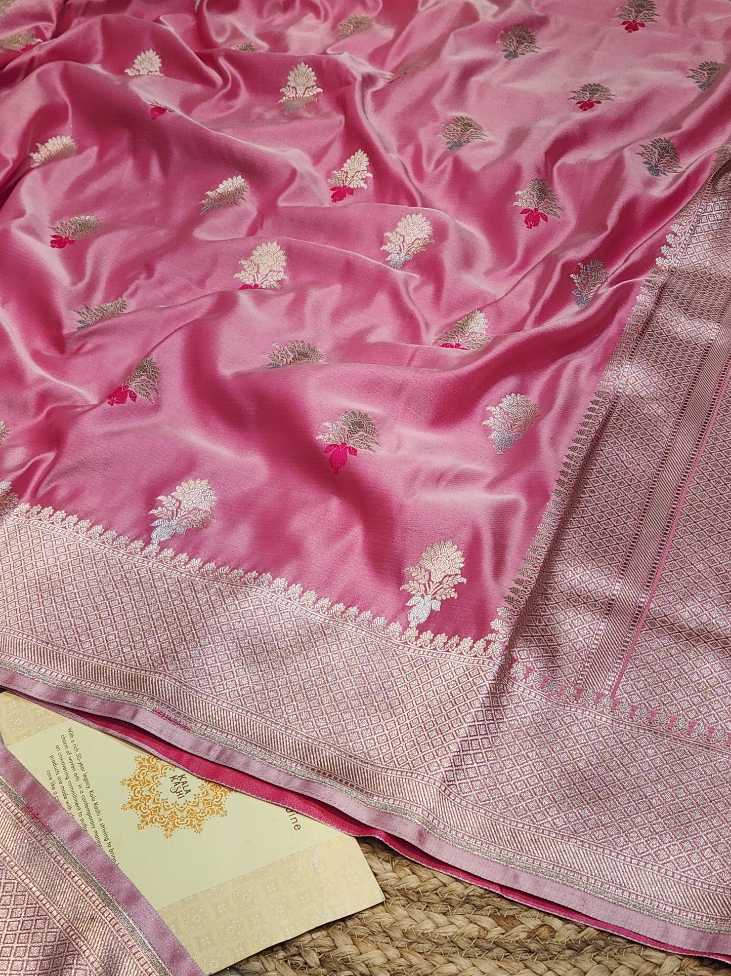 Strawberry Pink Mashru Silk Banarasi Saree With Meena bootas