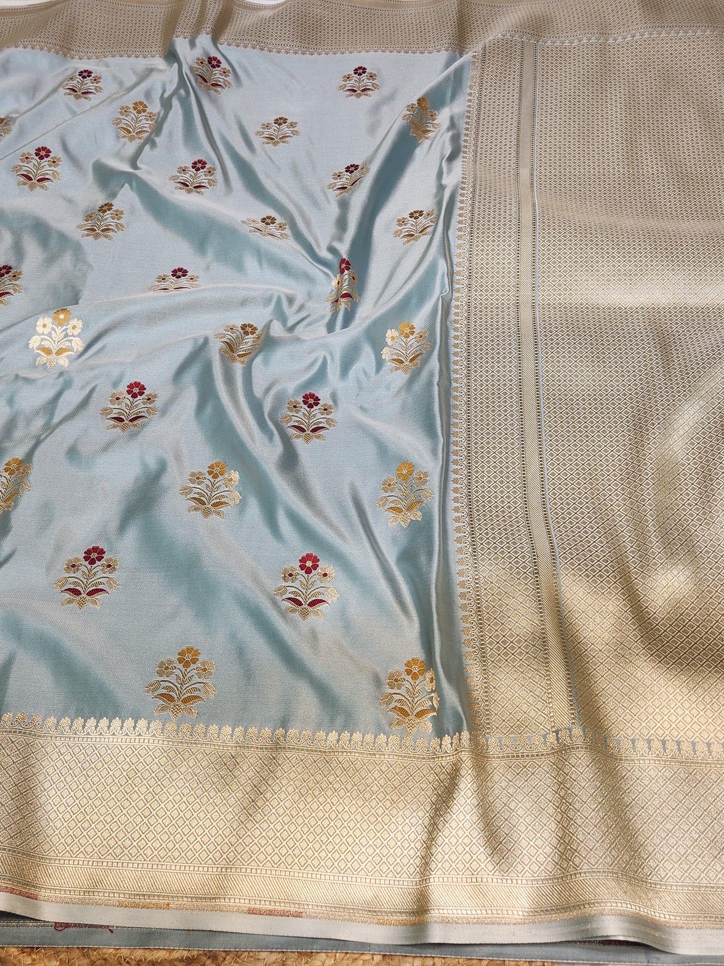 Dark Grey Banarasi Mashru Silk Banarasi Saree With Meena bootas