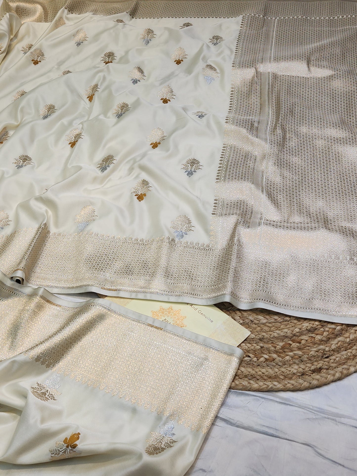 Cream Mashru Silk Banarasi Saree With Meena bootas