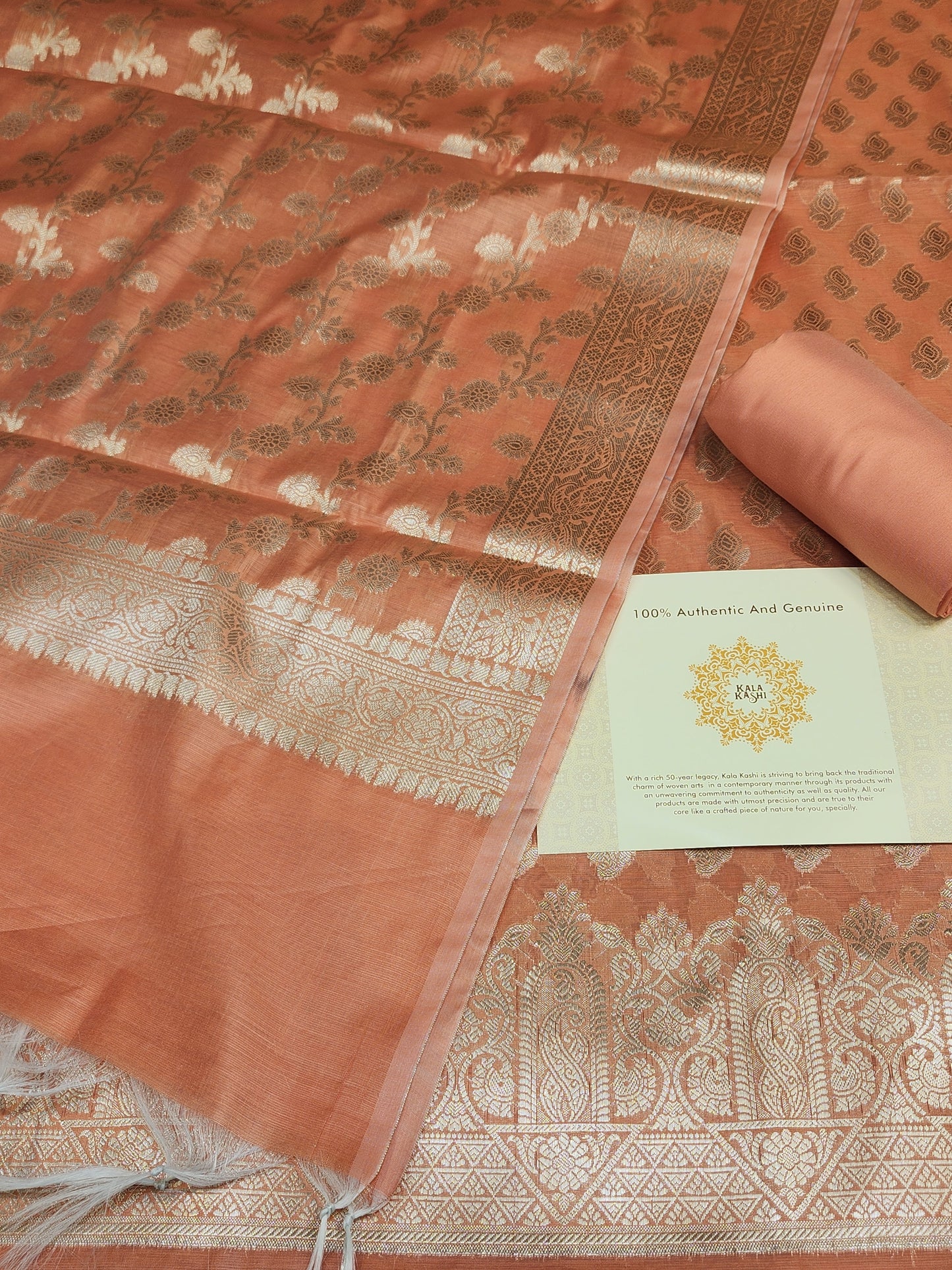 Light orange Zari resham silk banarasi suit