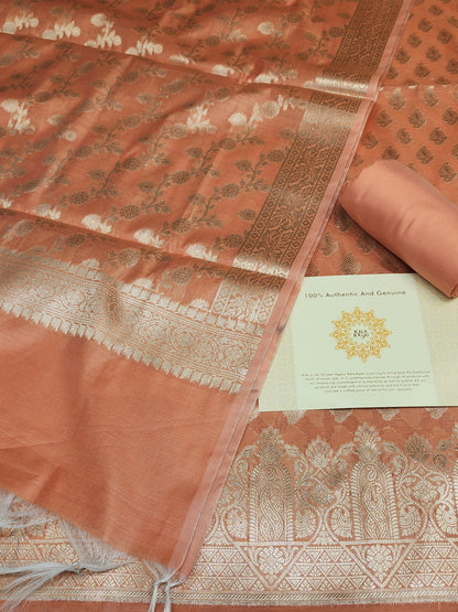 Light orange Zari resham silk banarasi suit