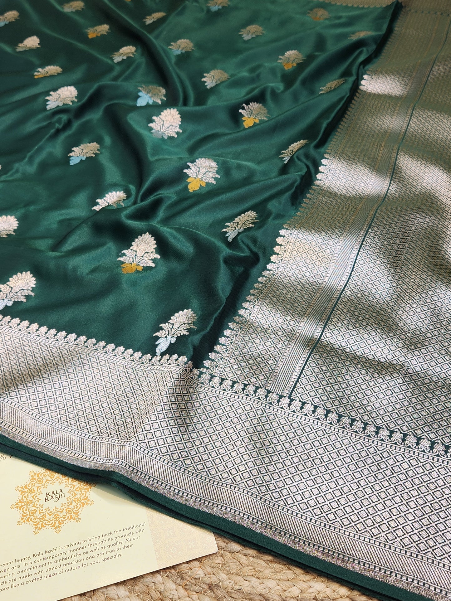 Bottle Green Mashru Silk Banarasi Saree With Meena bootas