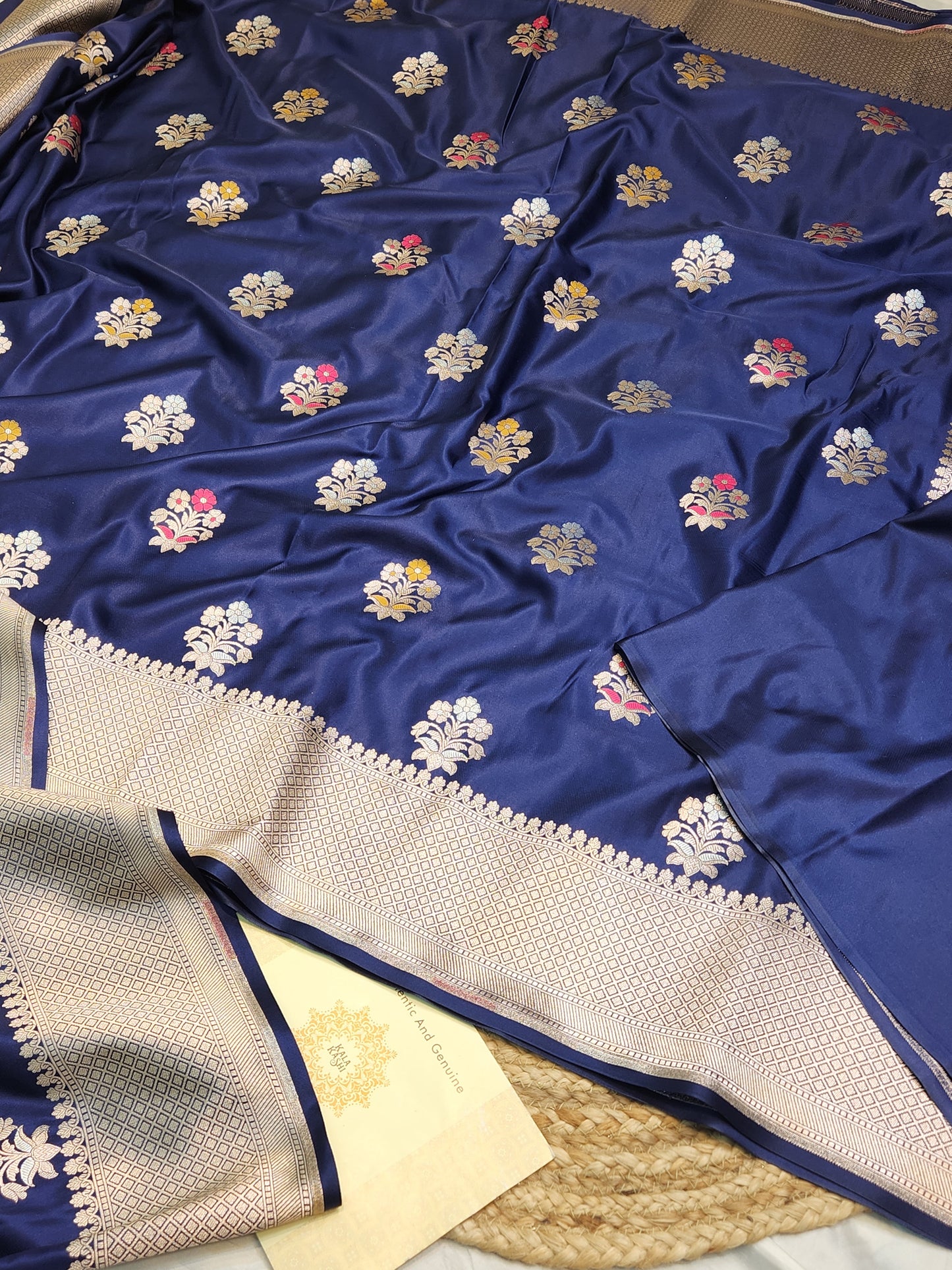 Navy Blue Mashru Silk Banarasi Saree With Meena bootas