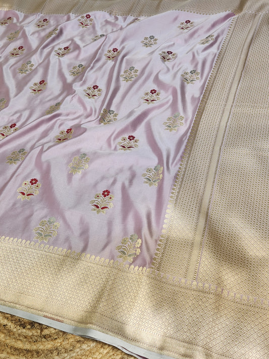 Light Maufe Banarasi Mashru Silk Banarasi Saree With Meena bootas