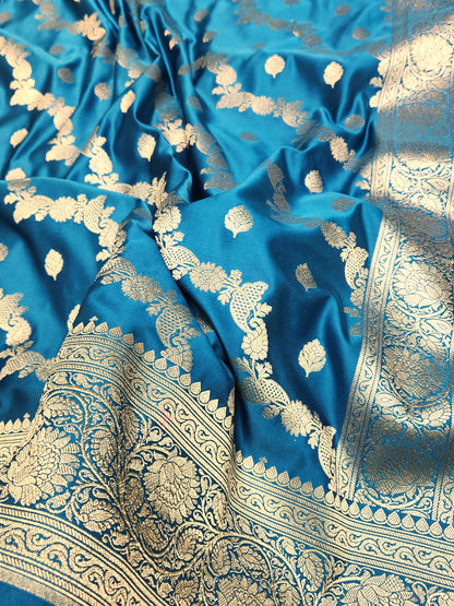Mesmerizing german blue Mashru Silk Saree