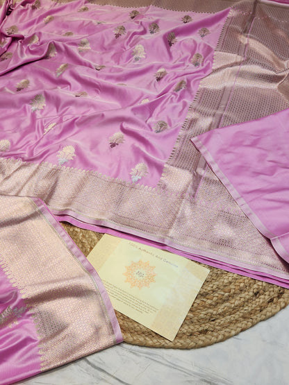 Pink Mashru Silk Banarasi Saree With Meena bootas