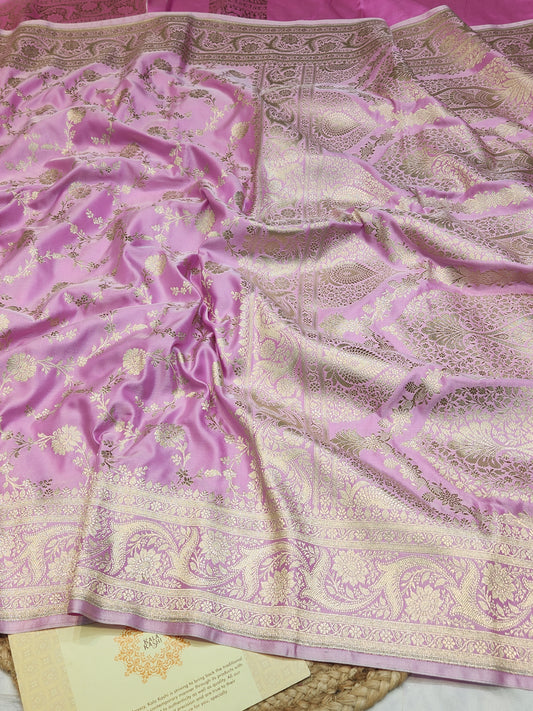 Soft Baby Pink Color Mashru Silk Banarasi Saree With Jaal Pattern