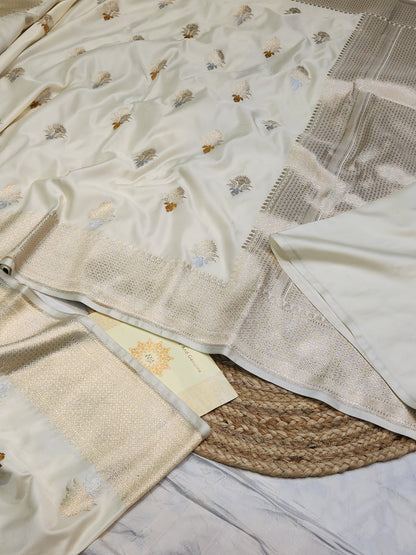 Cream Mashru Silk Banarasi Saree With Meena bootas