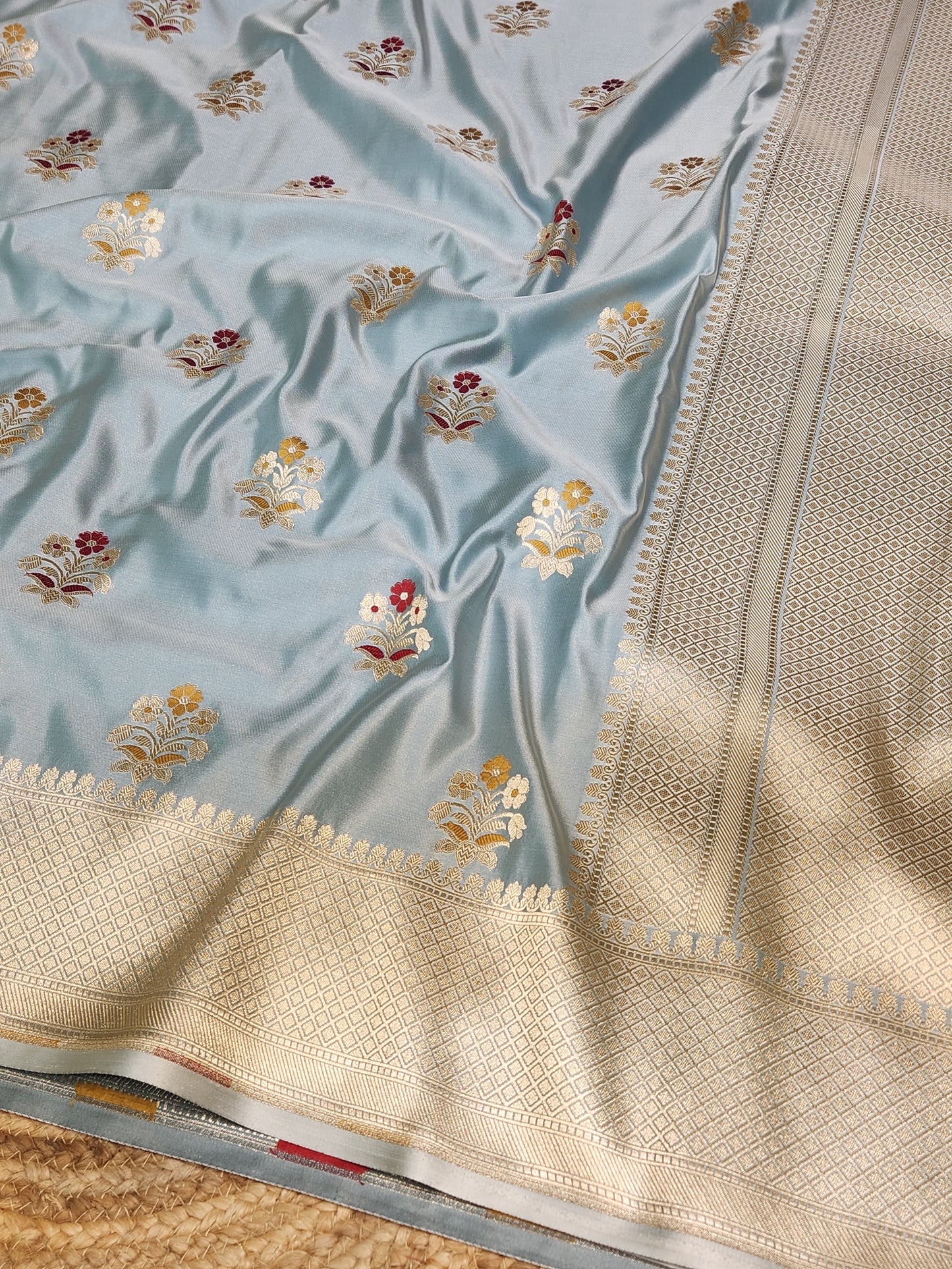 Dark Grey Banarasi Mashru Silk Banarasi Saree With Meena bootas