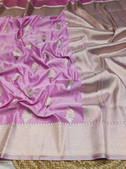 Pink Mashru Silk Banarasi Saree With Meena bootas