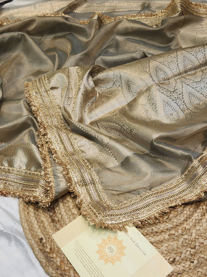 Maharani Collection Ash grey Tissue silk saree