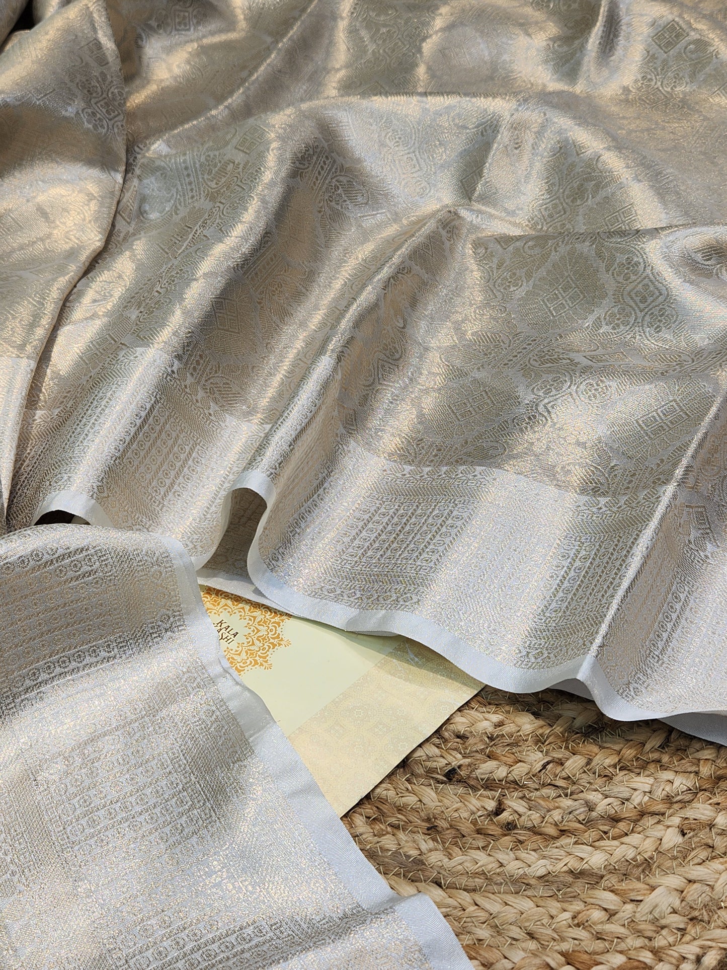 TISSUE SILK SILVER SHINY BROCADE SAREE