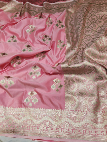 Pink Mashru Silk Banarasi Saree With Meena bootas