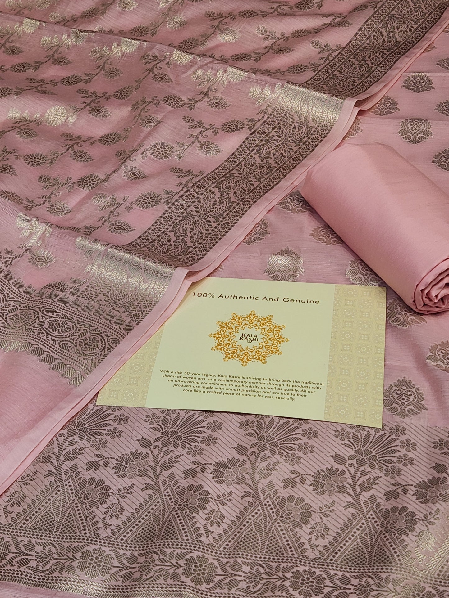 Baby pink Zari resham silk banarasi suit