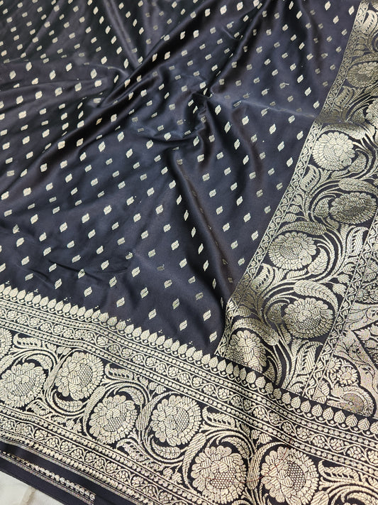 Mesmerizing Black Mashru Silk Saree