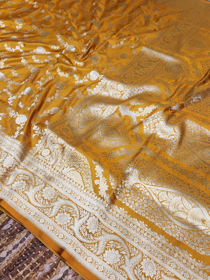 Mustord Mashru Silk Banarasi Saree With Jaal Pattern