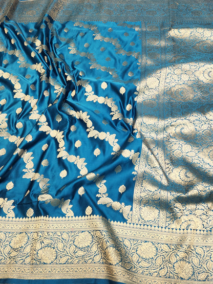 Mesmerizing german blue Mashru Silk Saree