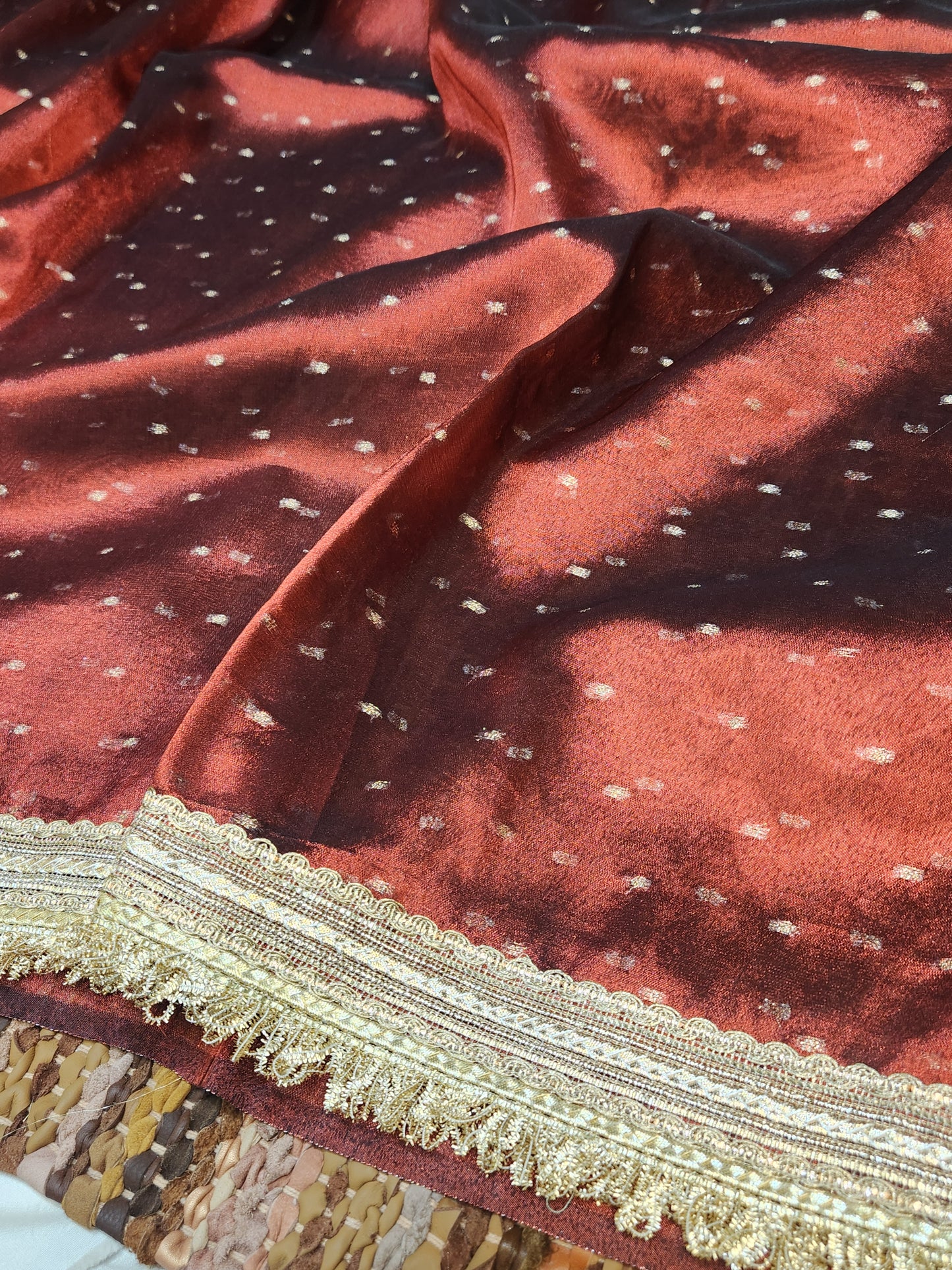 Deep maroon tissue silk saree