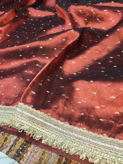 Deep maroon tissue silk saree