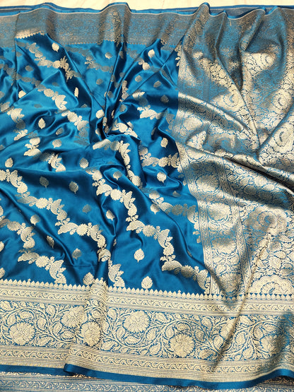 Mesmerizing german blue Mashru Silk Saree