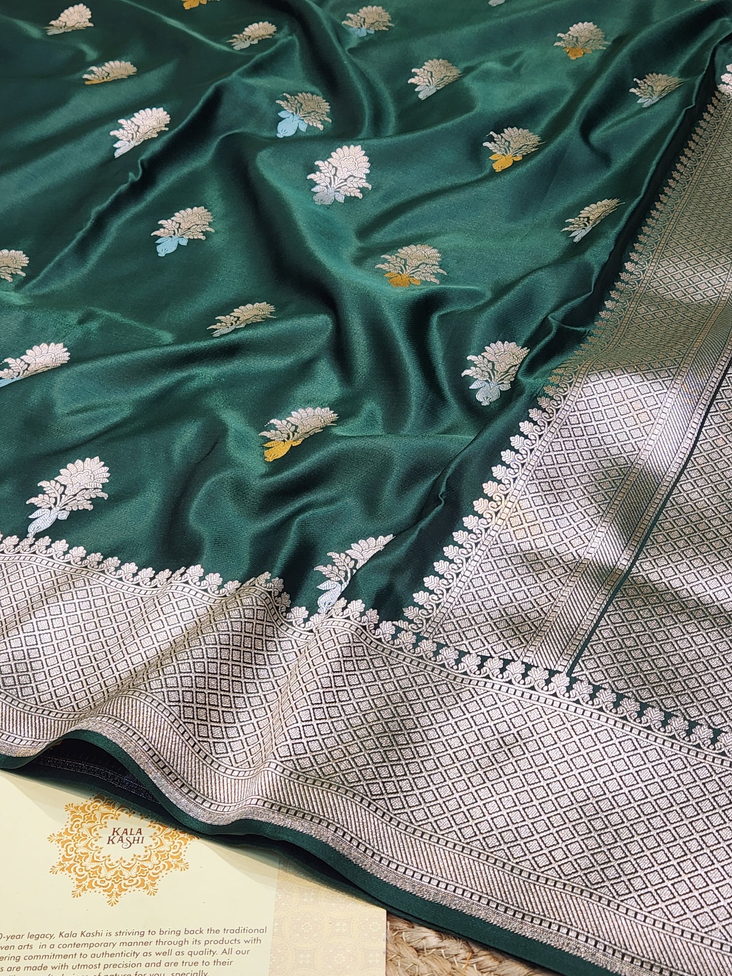 Bottle Green Mashru Silk Banarasi Saree With Meena bootas