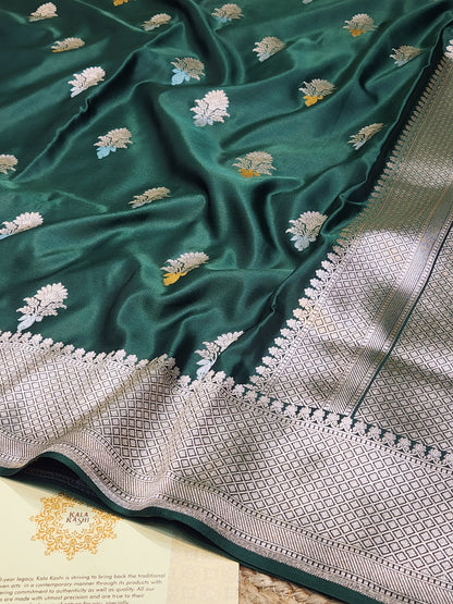 Bottle Green Mashru Silk Banarasi Saree With Meena bootas