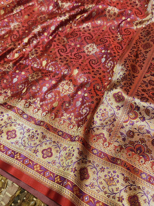 Maroon jamavar tanchuyi katan silk saree
