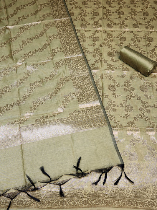 Dark Pista Zari resham silk banarasi suit