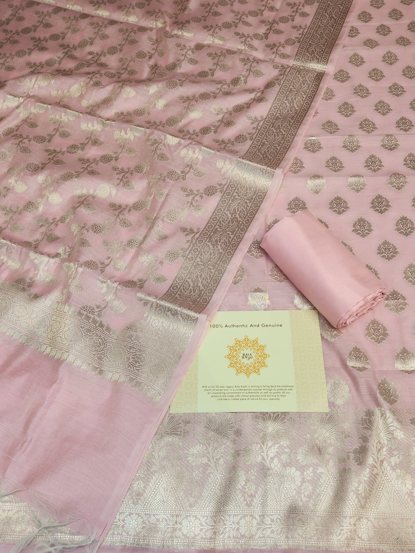 Baby pink Zari resham silk banarasi suit