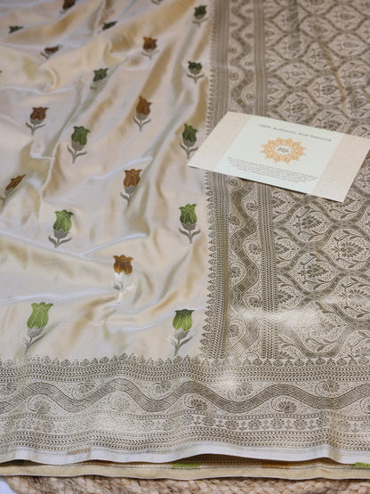 Tan color Mashru Silk Banarasi Saree With Meena bootas