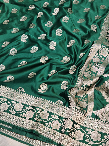 Mesmerizing Bottle green Mashru Silk Saree