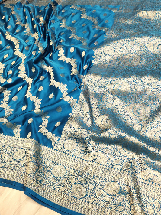Mesmerizing german blue Mashru Silk Saree