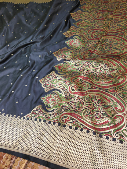 Black Kimkhab mashru silk saree with all over booti