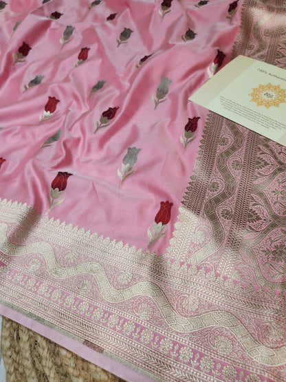 Pink Mashru Silk Banarasi Saree With Meena bootas