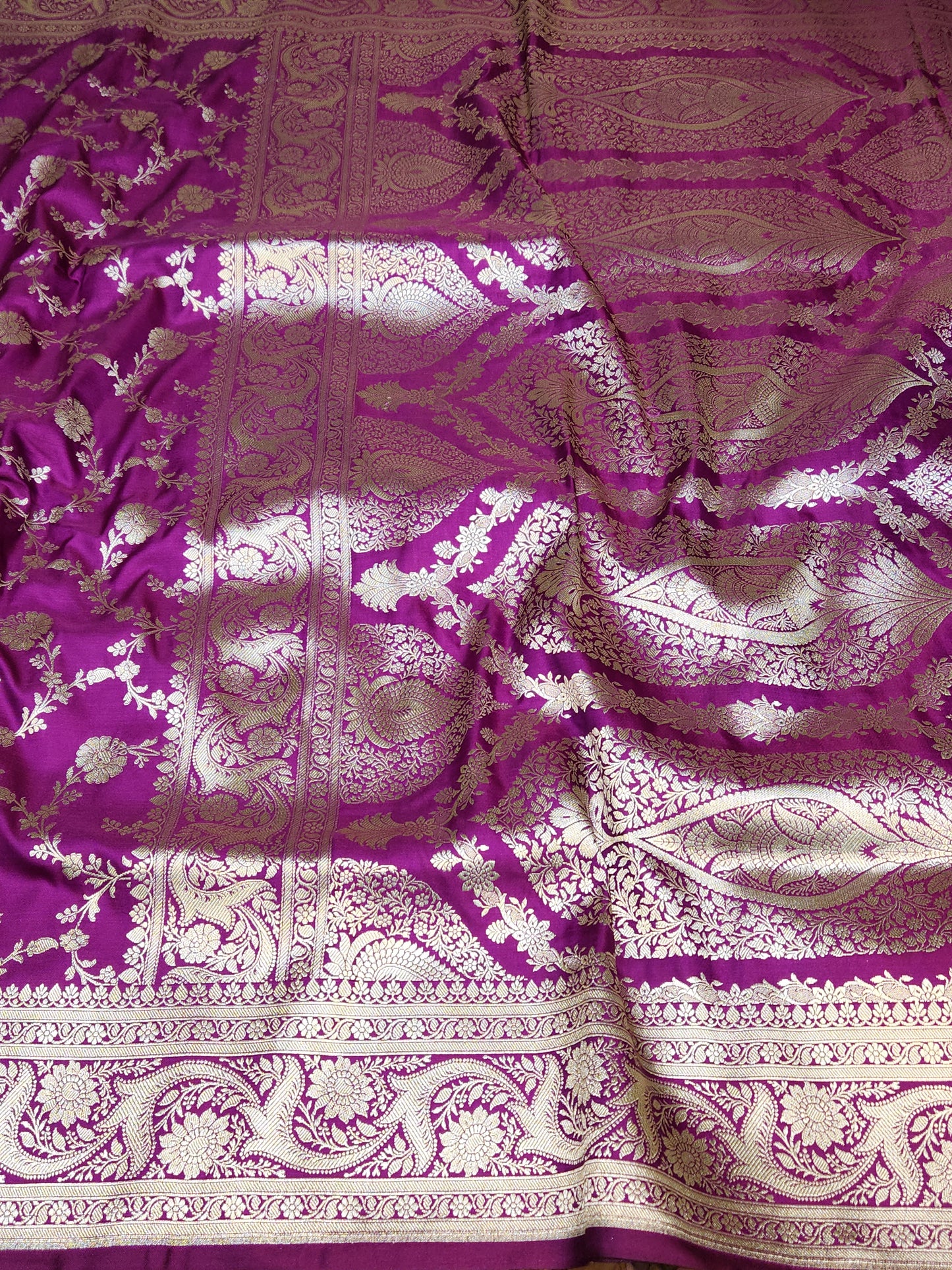 Purple Mashru Silk Banarasi Saree Mughal Jaal Pattern
