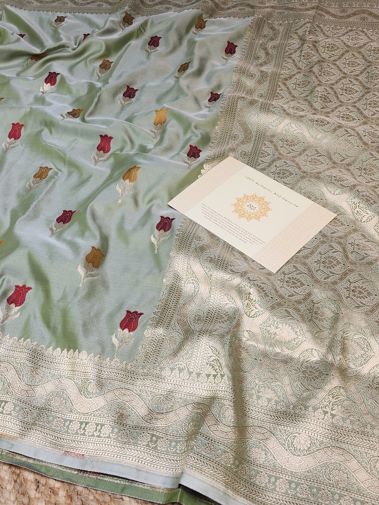 Olive Green Banarasi Mashru Silk Banarasi Saree With Meena bootas