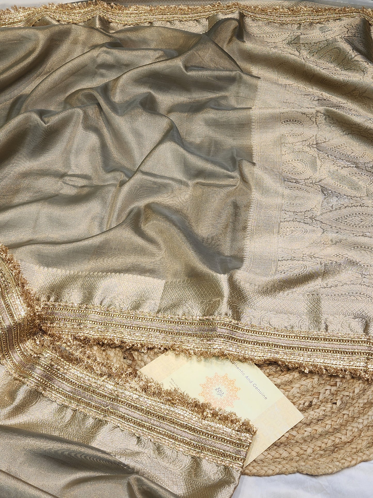 Maharani Collection Ash grey Tissue silk saree