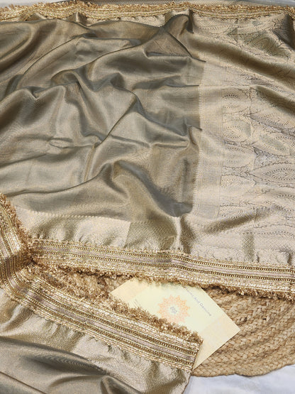Maharani Collection Ash grey Tissue silk saree