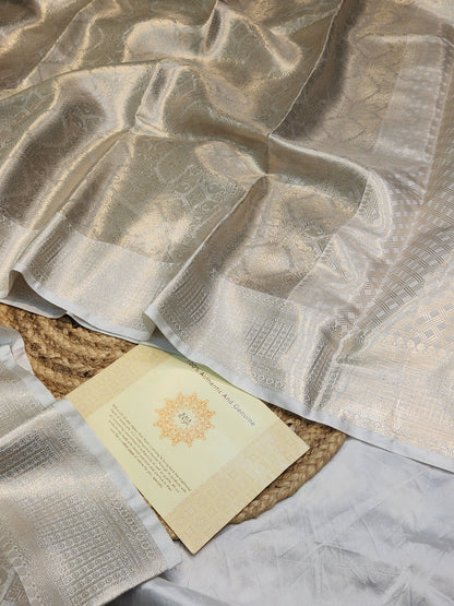 TISSUE SILK SILVER SHINY BROCADE SAREE