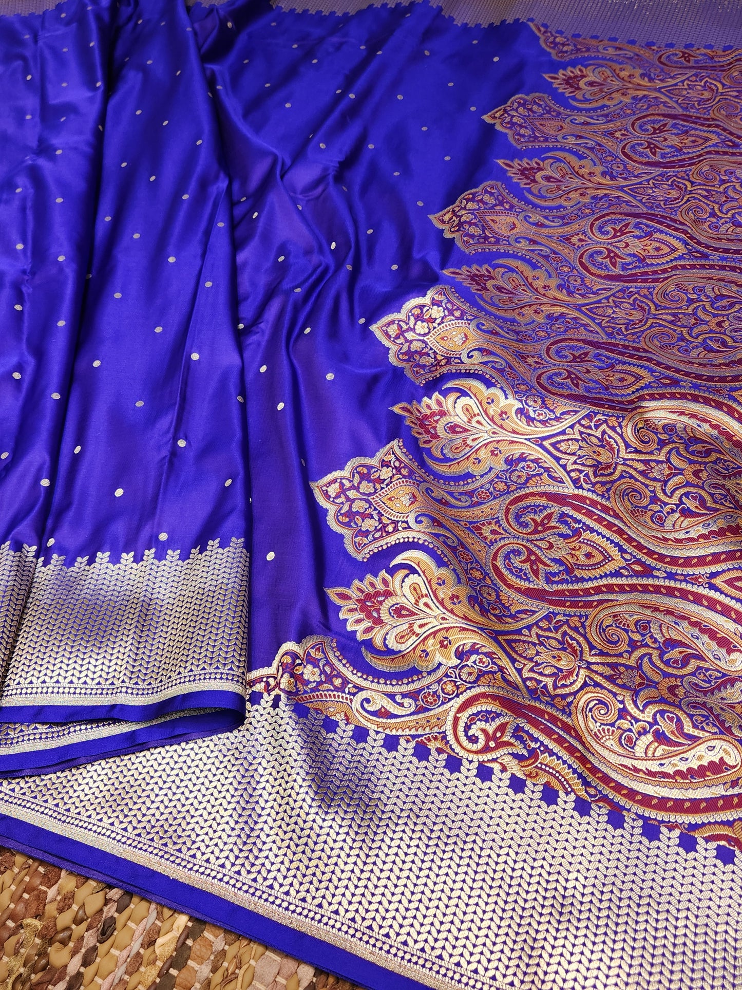 Royal Blue Kimkhab mashru silk saree with all over booti
