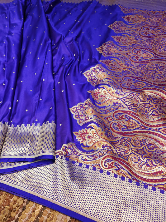 Royal Blue Kimkhab mashru silk saree with all over booti